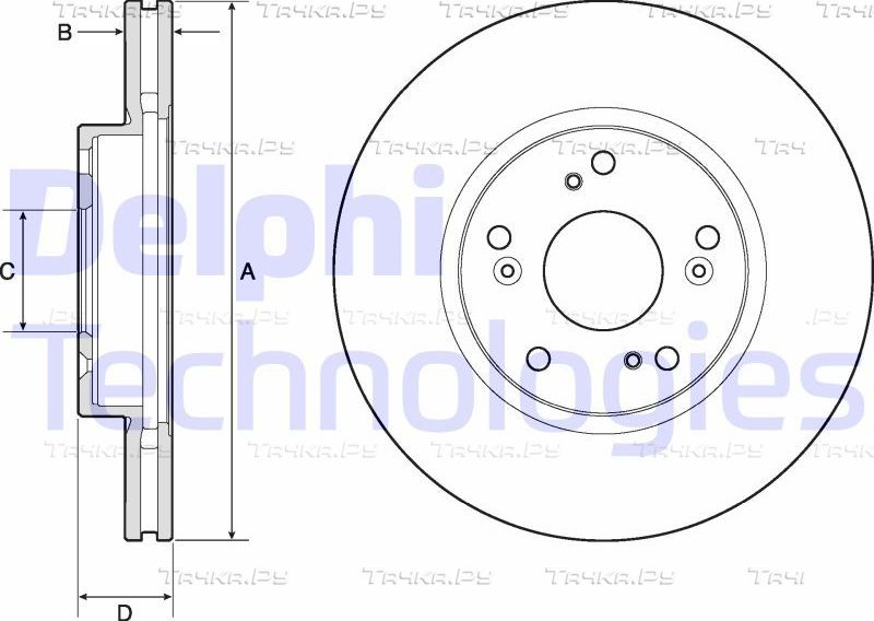 Тормозной диск Delphi передний для Honda Accord VII 2003-2008. Артикул BG4774C