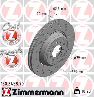 Тормозной диск Zimmermann Formula Z Coat Z передний правый для BMW 1 I (E82/E88) 2011-2012. Артикул 150.3458.70