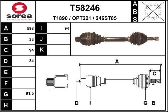 Полуось (привод в сборе, приводной вал) EAI. Артикул T58246