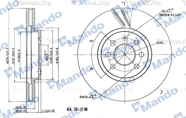 Тормозной диск Mando передний для Opel Astra H 2004-2014. Артикул MBC035184