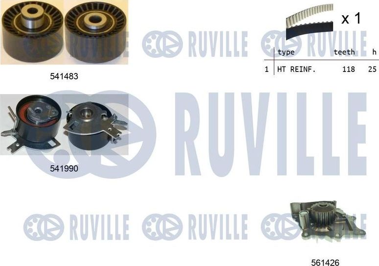 Помпа (водяной насос) с комплектом ремня ГРМ Ruville. Артикул 5502801