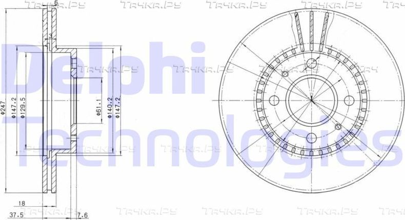 Тормозной диск Delphi. Артикул BG3134