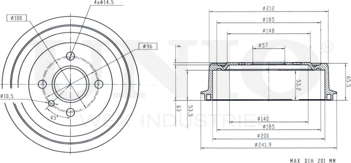 Барабан тормозной (Unio). Артикул BRD-10004