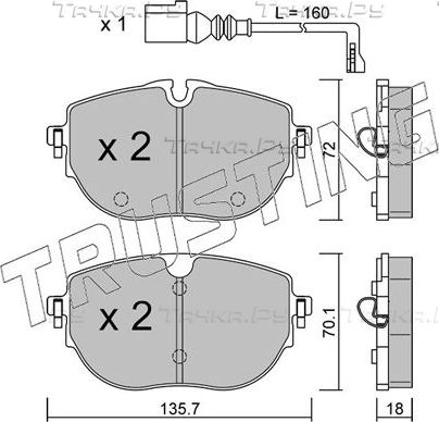 Тормозные колодки Trusting передние для Volkswagen Transporter T6 2019-2026. Артикул 1321.0