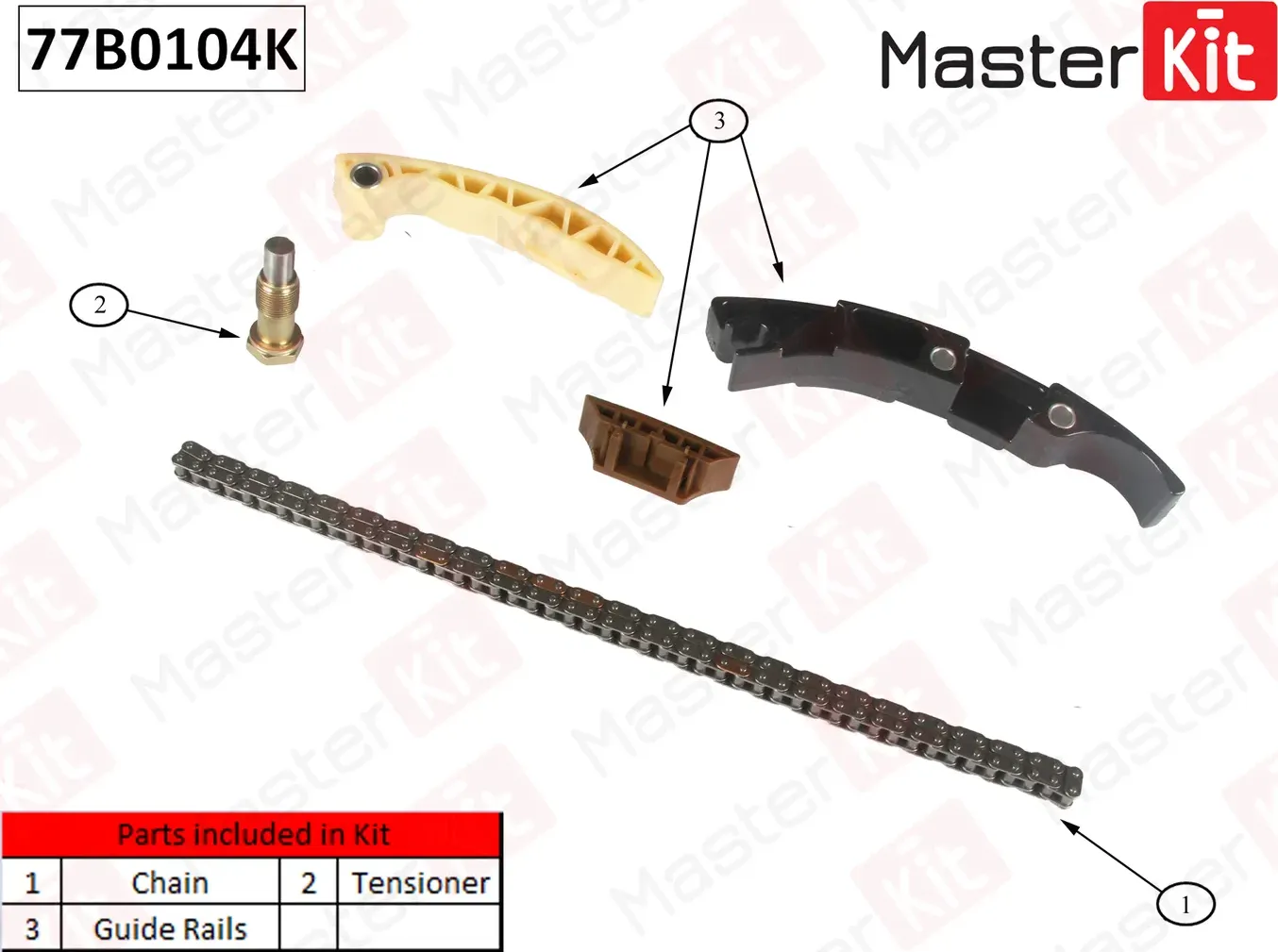 77B0104K Комплект цепи ГРМ Audi A3/Q7/Volkswagen Bora/Golf IV/Passat/Transporter V AZX/BDL/BKK/CFLA (Master KIT) Master KIT. Артикул 77b0104k