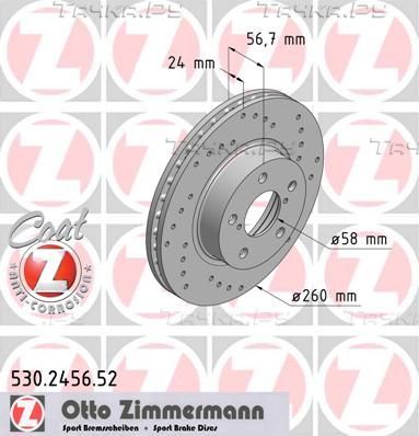 Тормозной диск Zimmermann SPORT Z передний для Subaru Impreza II 2000-2009. Артикул 530.2456.52