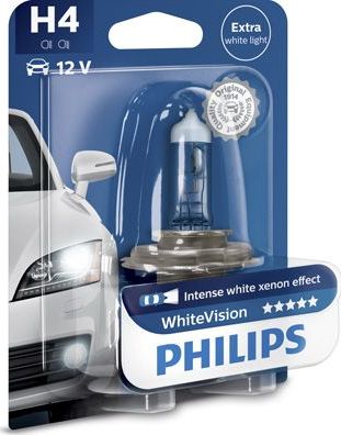 H4 12V- 60/55W (P43t) (абсолютно белый свет) White Vision блистер (1шт.) Philips WhiteVision. Артикул 12342WHVB1