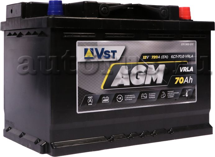 570900072_аккумуляторная батарея! 6СТ-70 AGM 70Ah 720A +справа 278x175x190/ (VST). Артикул 570900072