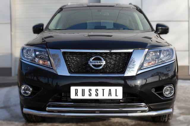 Защита RusStal переднего бампера d63 (секции) d42 (дуга) для Nissan Pathfinder R52 2014-2024. Артикул NPZ-002016