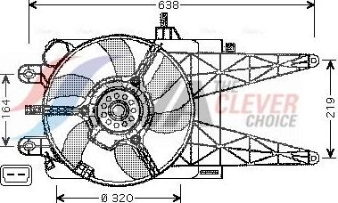 Вентилятор радиатора двигателя AVA (полимерный материал) для Fiat Punto II 1999-2012. Артикул FT7553
