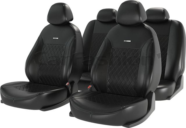 Чехлы универсальные CarFashion Atom Leather Ромб на сидения авто, цвет Черный/Черный/Черный. Артикул 11123