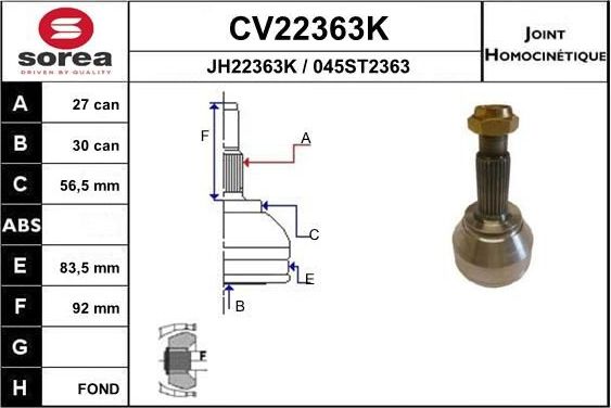 Шрус внутренний (граната) EAI. Артикул CV22363K