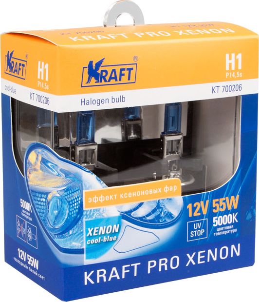 Автолампа H1 12v 55w (P14,5s) Kraft Pro Xenon (2шт. блистер). Артикул KT700206