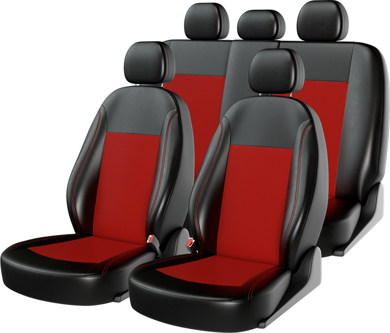 Чехлы универсальные CarFashion Atom Leather на сидения авто, цвет Черный/Красный/Красный. Артикул 10946