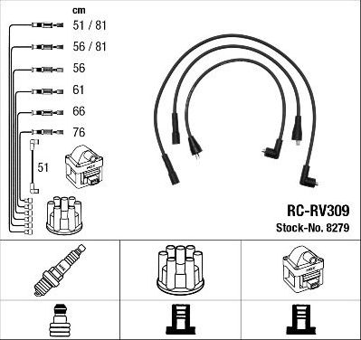 Высоковольтные провода (провода зажигания) (комплект) NGK для Land Rover Discovery I 1989-1994. Артикул 8279