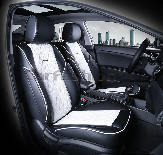 Накидки универсальные CarFashion Balaton на переднее сидения авто, цвет Белый/Белый/Черный. Артикул 21999