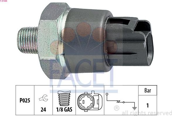 Датчик давления масла Facet Made in Italy - OE Equivalent. Артикул 7.0188