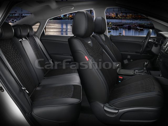 Чехлы универсальные каркасные CarFashion 5D Shell Plus на сидения авто, цвет Черный/Черный/Синий. Артикул 22515