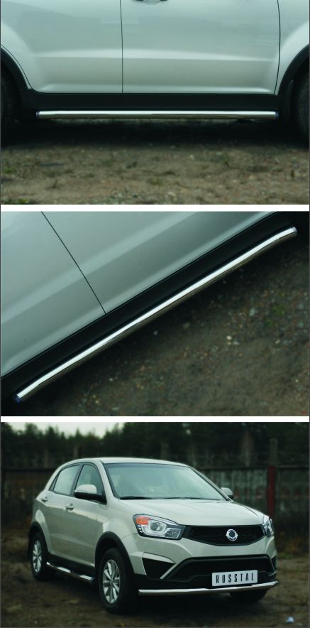 Защита порогов RusStal труба d63 (вариант 2) для SsangYong Actyon II 2014-2026. Артикул SYAT-0019752