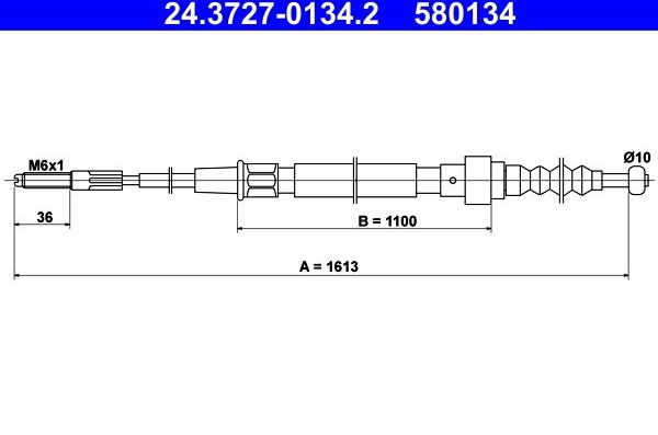 Трос ручника (тросик ручного тормоза) ATE задний для Volkswagen Corrado 1988-1995. Артикул 24.3727-0134.2