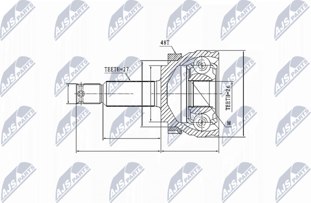 Шрус внутренний (граната) NTY передний для Hyundai Tucson I 2004-2010. Артикул NPZ-HY-507