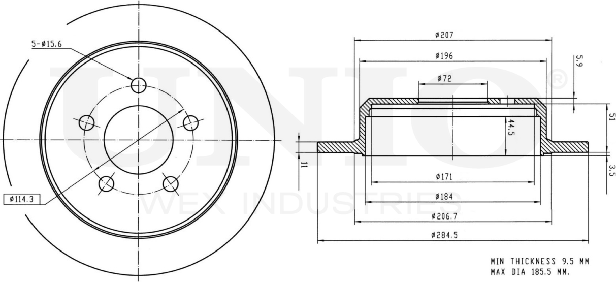 Диск тормозной (Unio). Артикул BRD-20385