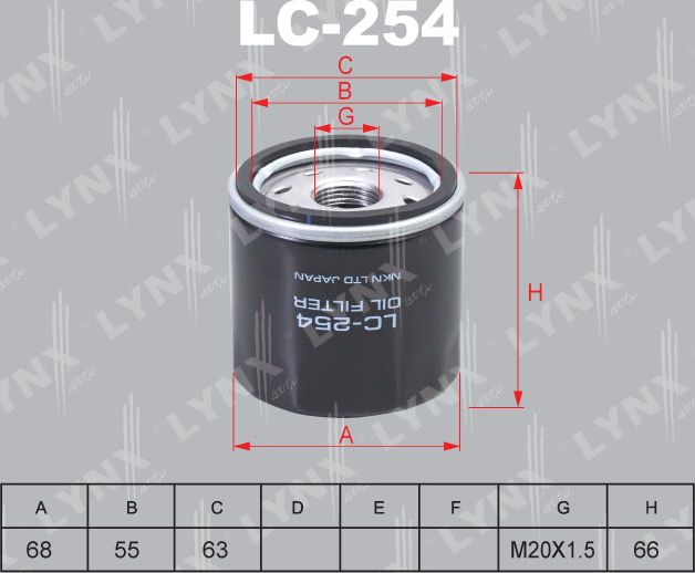 Масляный фильтр LYNXauto для Renault Symbol ll 2008-2012. Артикул LC-254