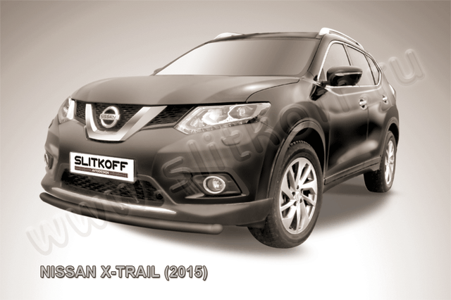 Защита Slitkoff переднего бампера d57 короткая для Nissan X-Trail T32 2015-2026 Черная. Артикул NXT15-005B