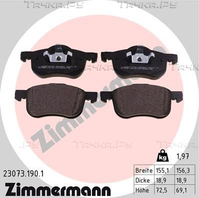 Тормозные колодки Zimmermann передние для Volvo V70 II 1999-2008. Артикул 23073.190.1