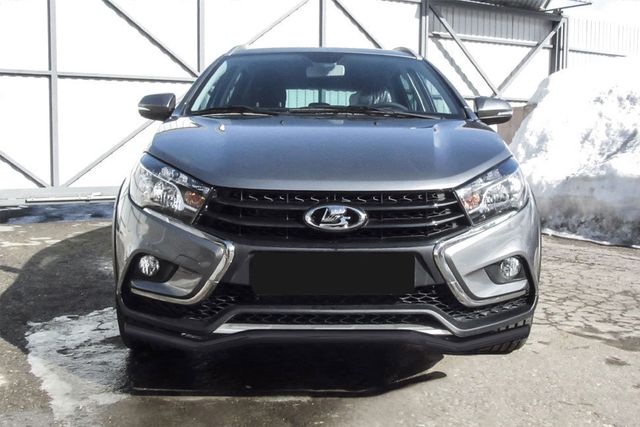 Защита Slitkoff переднего бампера d42 волна для Lada Vesta SW Cross 2017-2026 Черная. Артикул LadVSWCR01B