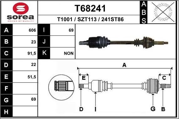 Полуось (привод в сборе, приводной вал) EAI. Артикул T68241