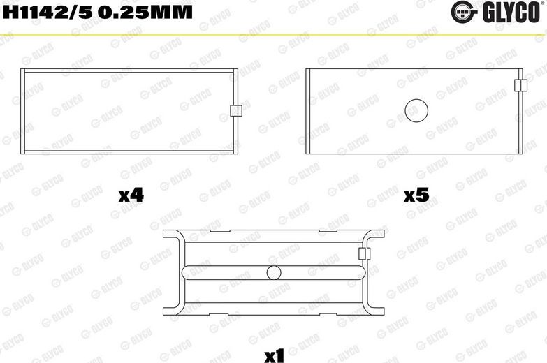 Вкладыши коренные Glyco для Land Rover Discovery II 1998-2004. Артикул H1142/5 0.25mm