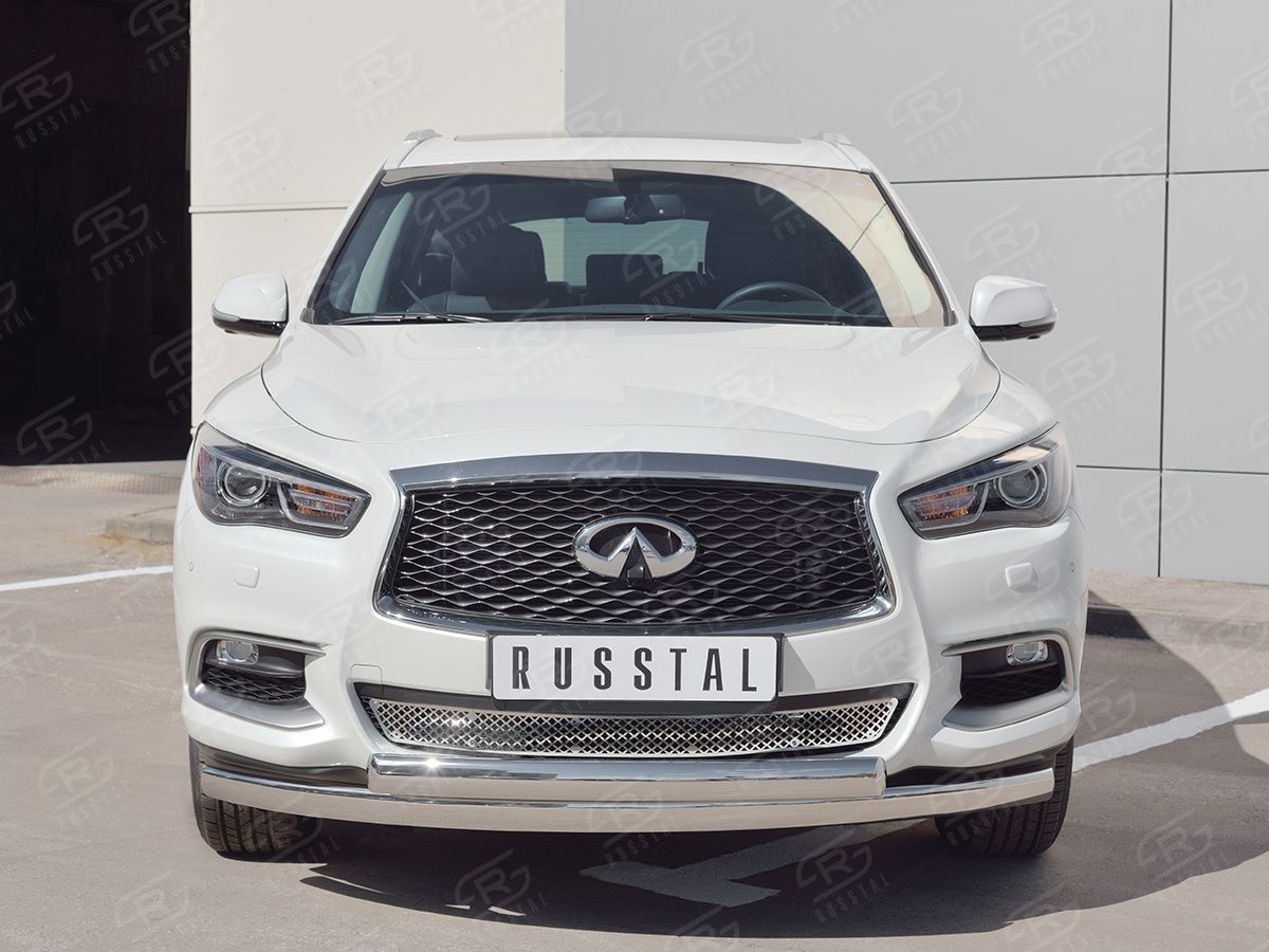 Защита RusStal переднего бампера d75х42 дуга-75х42 дуга для Infiniti QX60 2016-2026. Артикул IQXZ-002674
