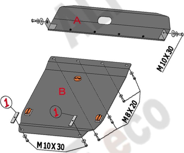 Защита алюминиевая Alfeco для картера и КПП Toyota Celica VII T23 1999-2006. Артикул ALF.24.26al