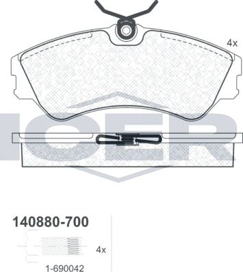 Тормозные колодки Icer передние для Volkswagen Transporter T4 1990-2003. Артикул 140880-700