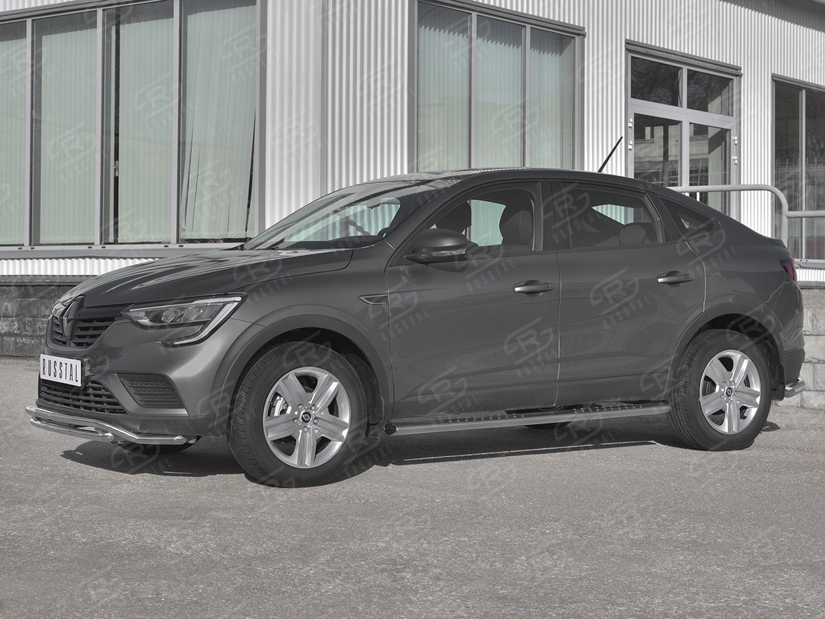 Защита порогов RusStal труба 120х60 овал с проступью для Renault Arkana 2019-2026. Артикул RARO-003316