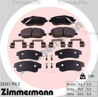 Тормозные колодки Zimmermann передние для Lancia Phedra 2002-2010. Артикул 20261.190.2