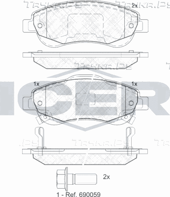 Тормозные колодки Icer передние для Honda CR-V IV 2012-2018. Артикул 181887