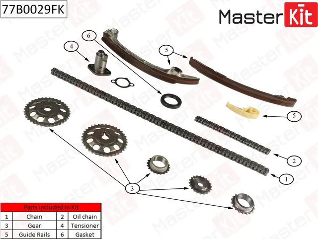 77B0029FK Комплект цепи ГРМ Toyota Avensis 2.0i/2.4i 16V 1AZFE/2AZFE 01-11 (Master KIT) Master KIT. Артикул 77b0029fk