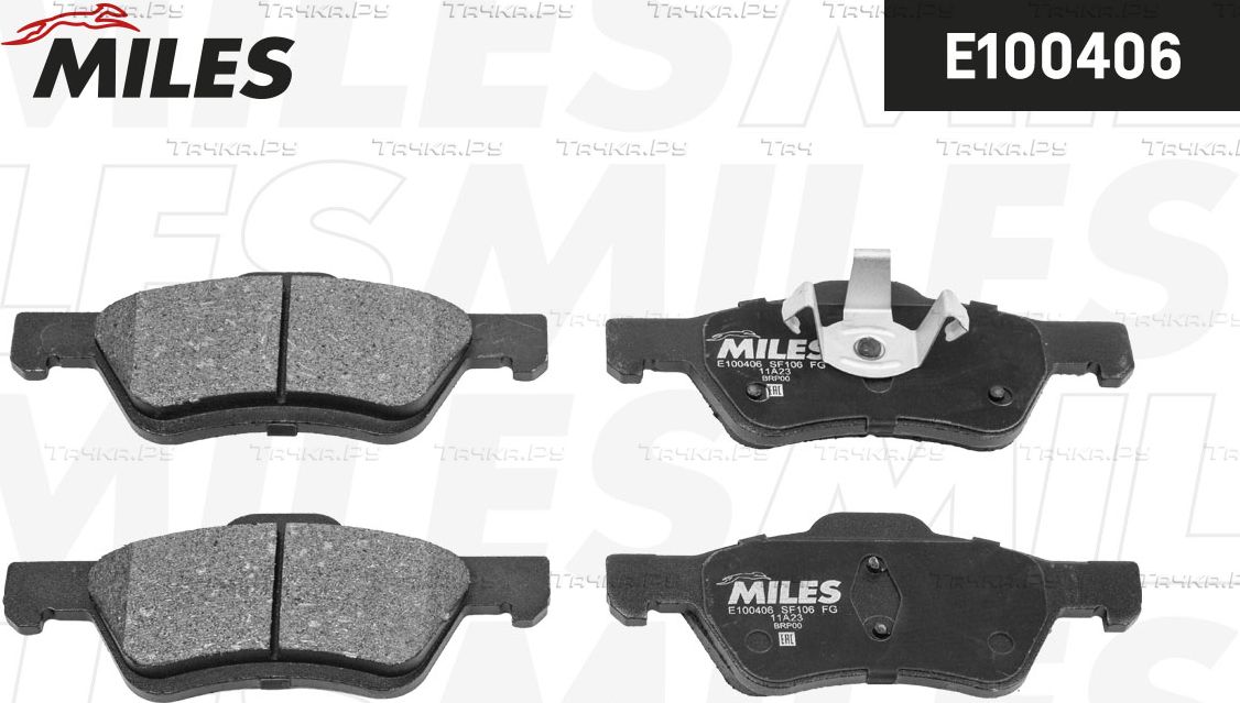 Тормозные колодки Miles (Semi-Metallic) передние для Mazda Tribute I 2004-2008. Артикул E100406