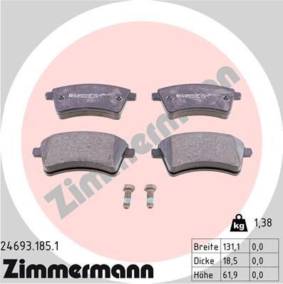 Тормозные колодки Zimmermann передние для Renault Kangoo II 2008-2026. Артикул 24693.185.1