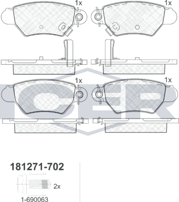 Тормозные колодки Icer задние для Opel Astra G 1998-2005. Артикул 181271-702