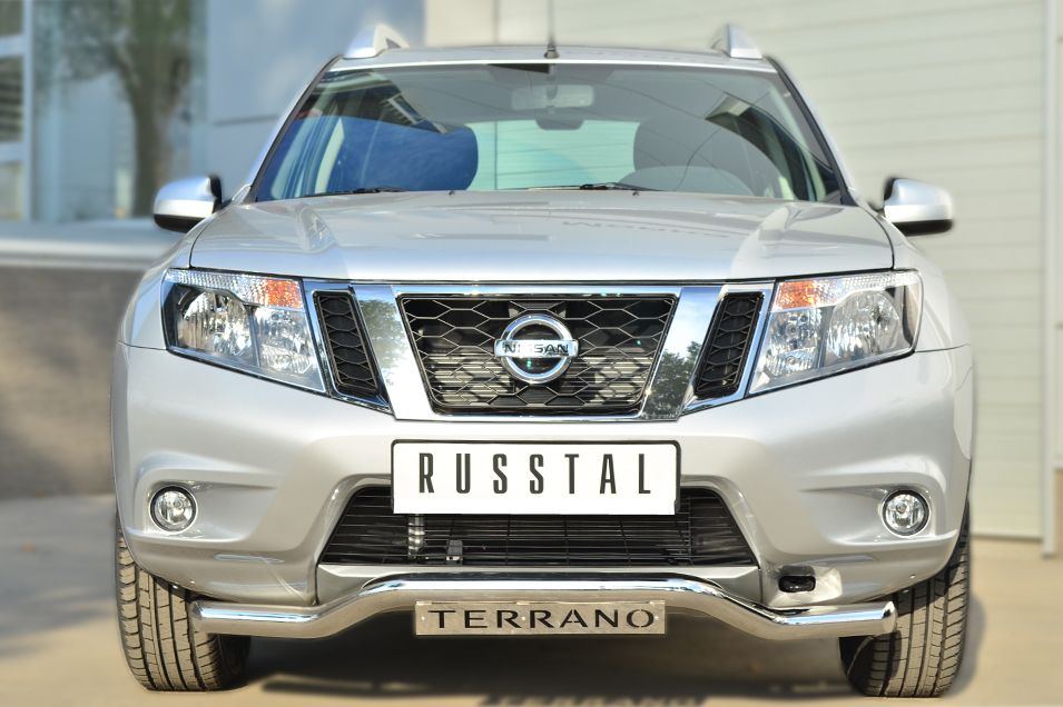 Защита RusStal передняя d63 волна (с надписью) для Nissan Terrano III 2014-2026. Артикул NTRZ-001783