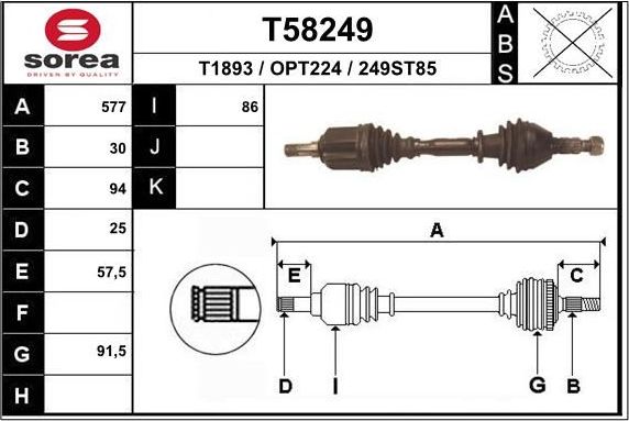 Полуось (привод в сборе, приводной вал) EAI. Артикул T58249