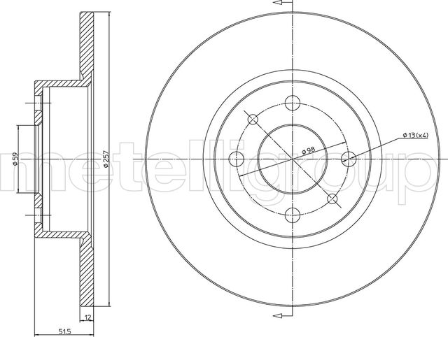 Тормозной диск Metelli передний для Lancia Thema I 1984-1992. Артикул 23-0128