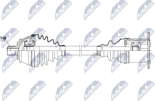 Полуось (привод в сборе, приводной вал) NTY передняя правая для Audi A6 III (C6) 2004-2011. Артикул NPW-AU-021