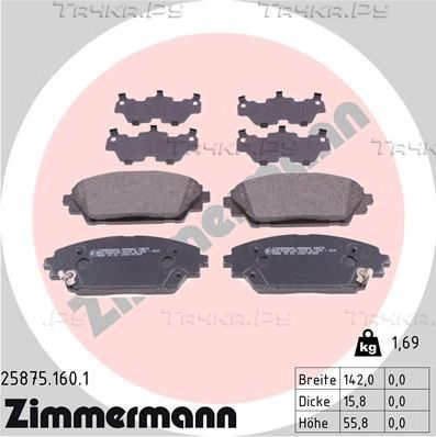 Тормозные колодки Zimmermann передние для Mazda CX-30 I 2019-2026. Артикул 25875.160.1