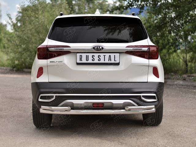 Защита RusStal заднего бампера d63 (секции) d42 (уголки) для Kia Seltos 2020-2026. Артикул KSLZ-003424