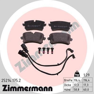 Тормозные колодки Zimmermann задние для Porsche Macan I 2014-2024. Артикул 25214.175.2