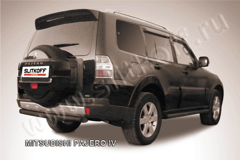 Защита Slitkoff заднего бампера d76 короткая ЧЕРНАЯ матовая для Mitsubishi Pajero IV 2006-2011. Артикул MPJ017B